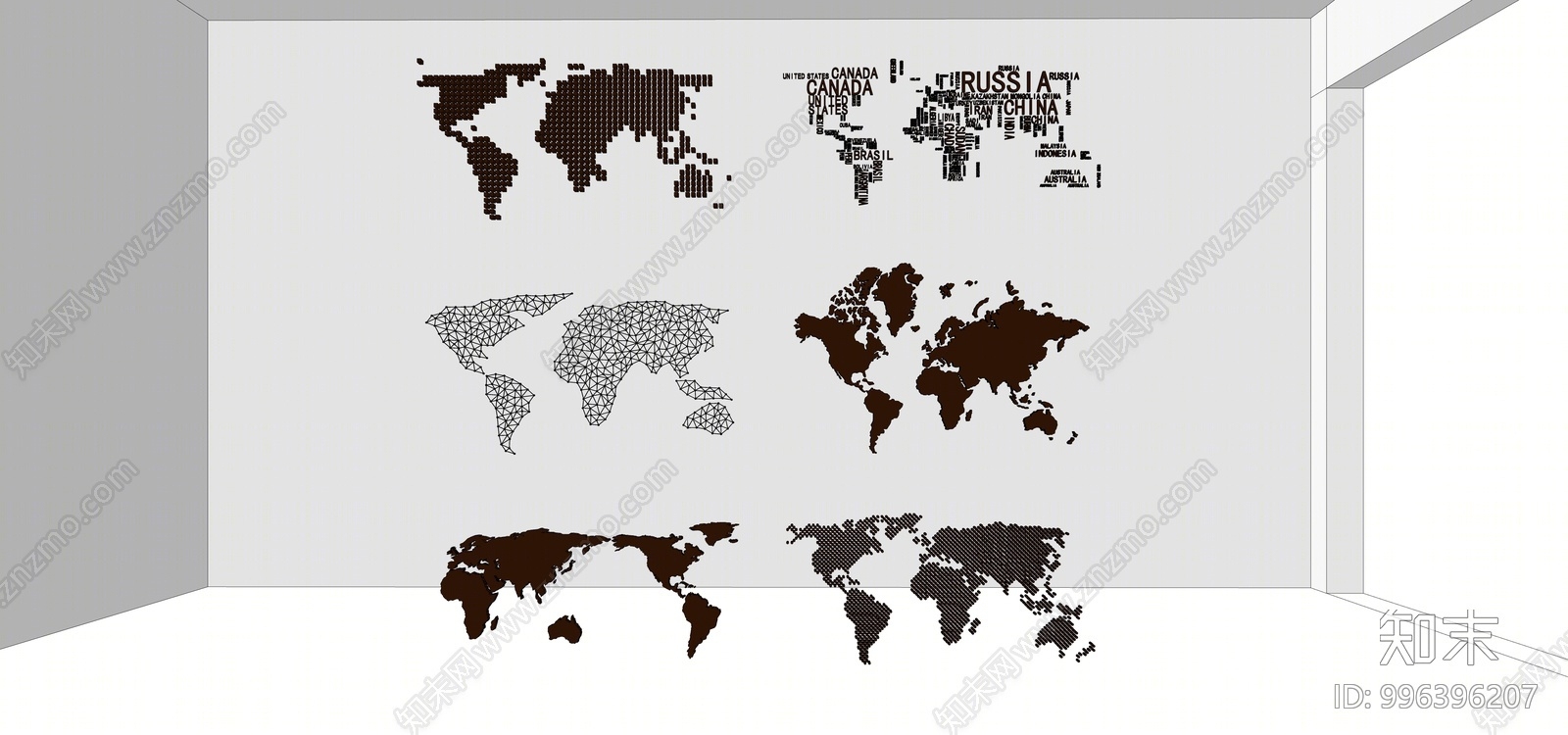 现代墙饰世界地图SU模型下载【ID:996396207】