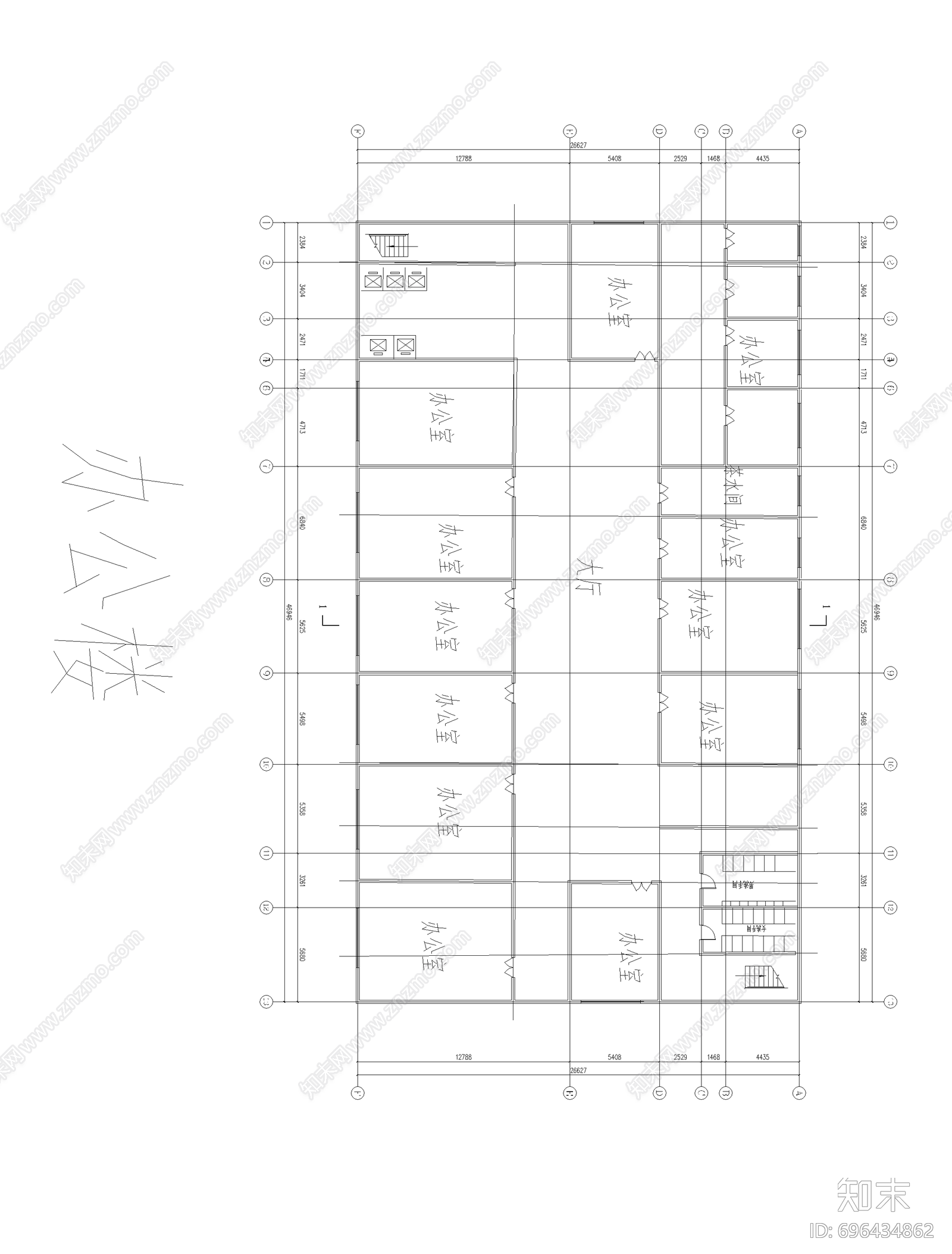 现代简约办公楼平面图cad施工图下载【ID:696434862】
