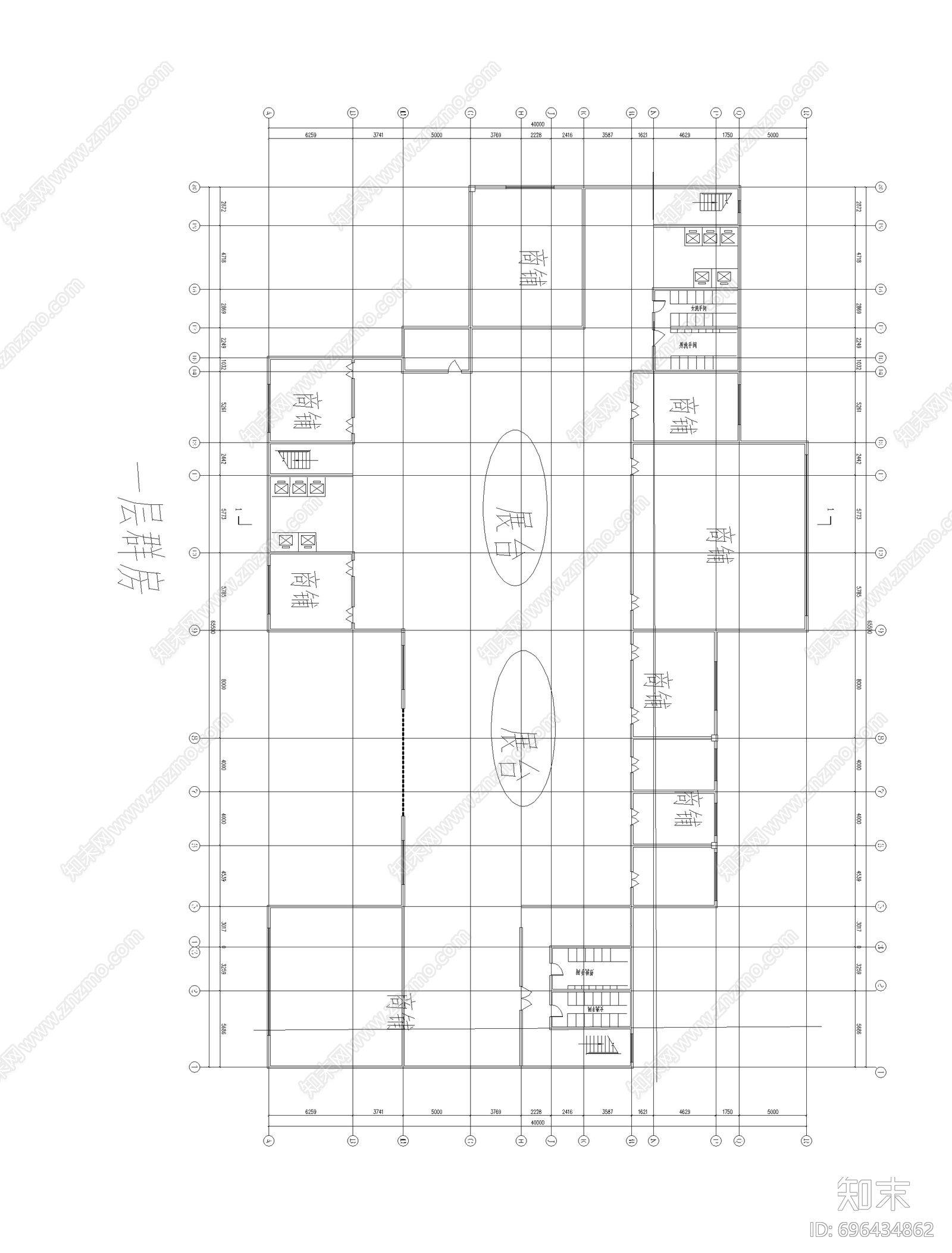 现代简约办公楼平面图cad施工图下载【ID:696434862】