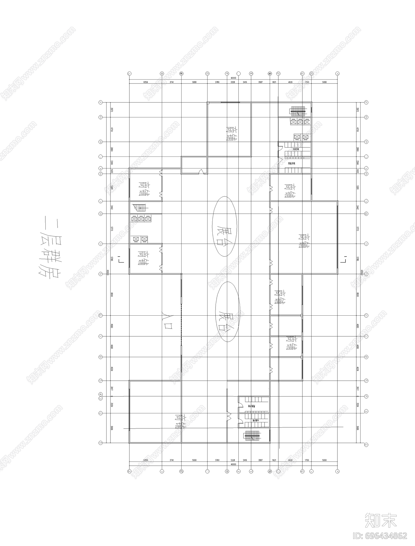 现代简约办公楼平面图cad施工图下载【ID:696434862】