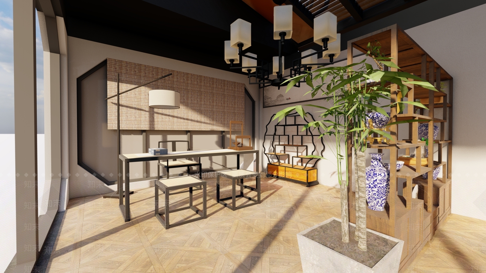 新中式茶室SU模型下载【ID:296444370】