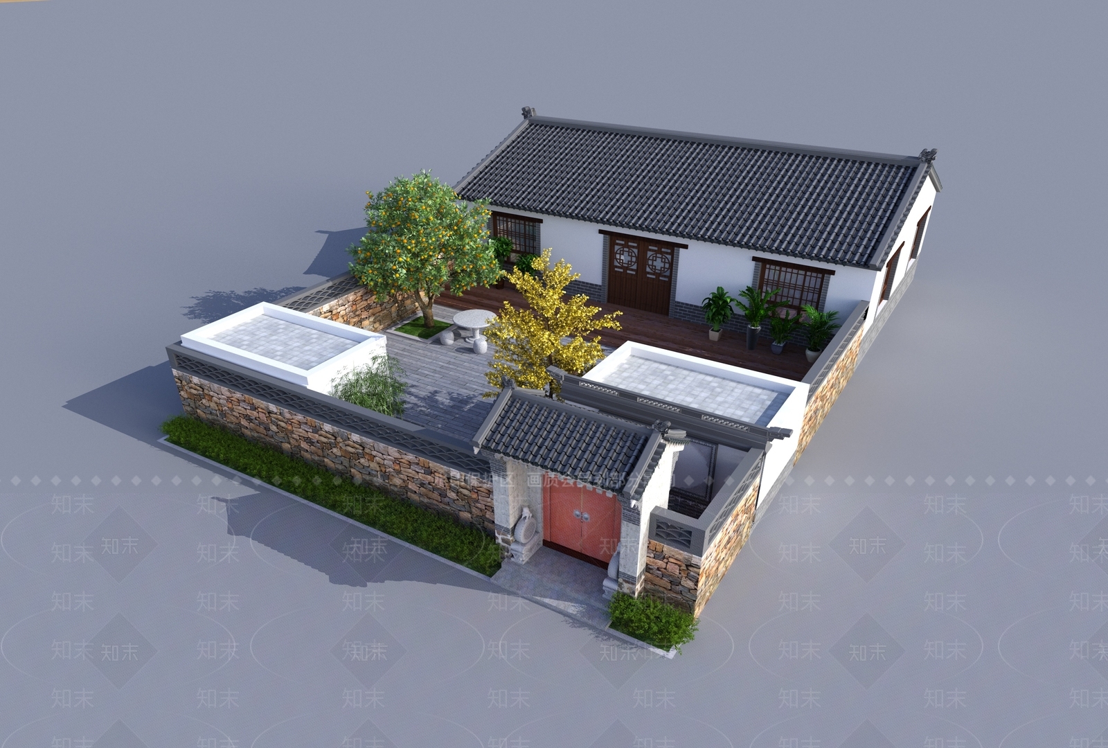 中式四合院3D模型下载【ID:696455823】