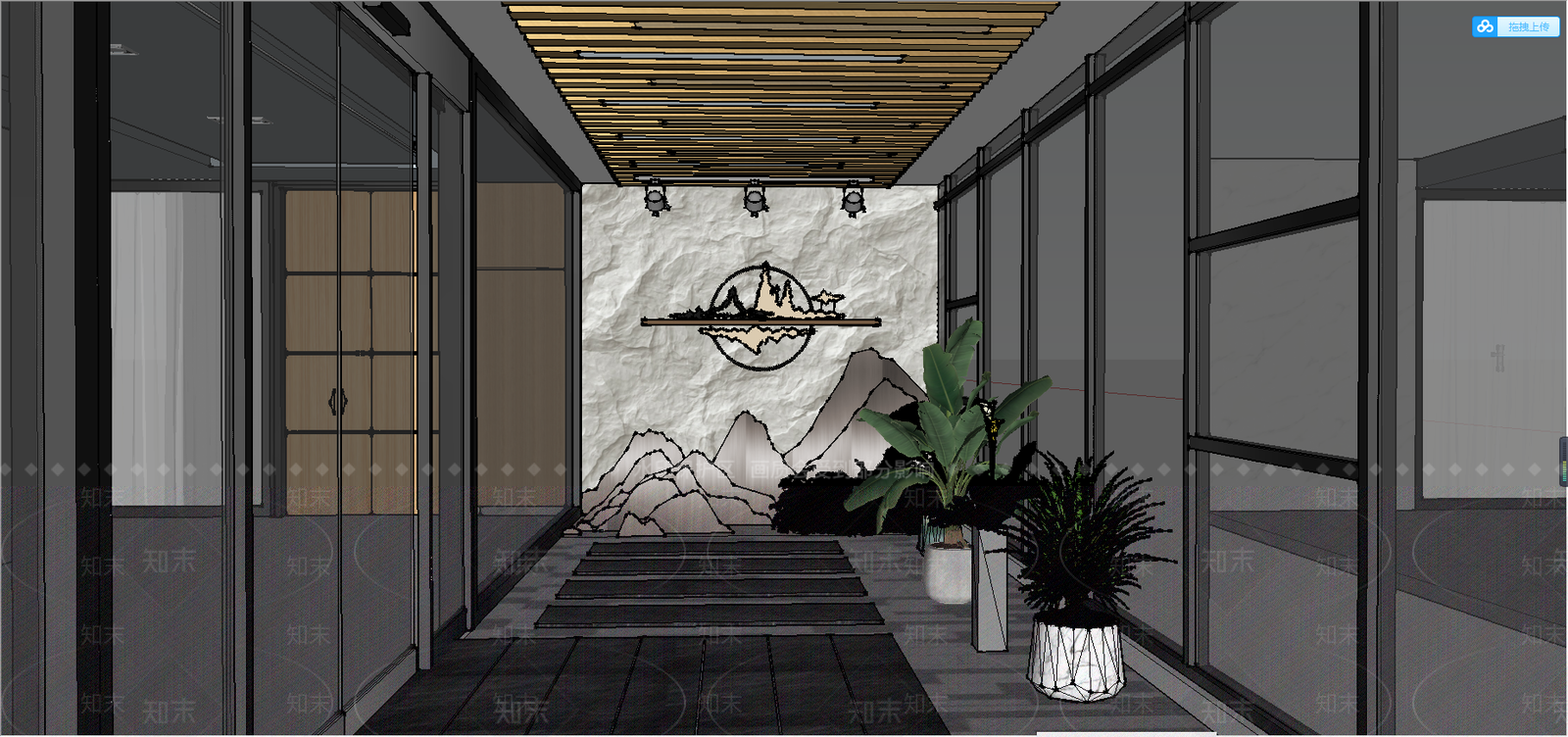 新中式酒店过道SU模型下载【ID:396459388】