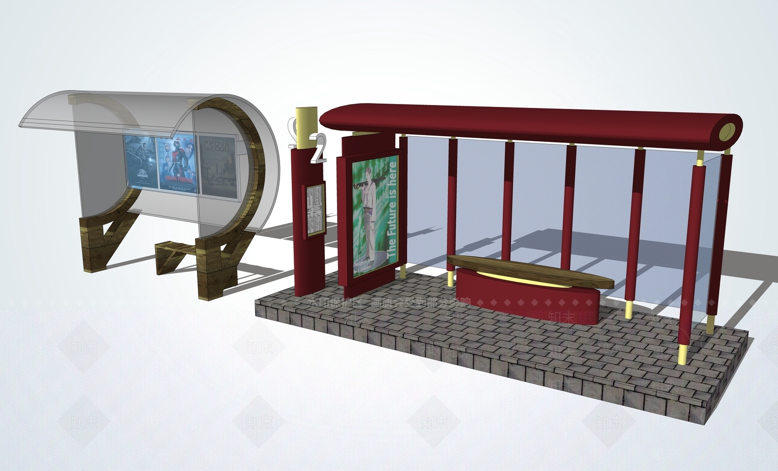 现代公交车站SU模型下载【ID:496470861】