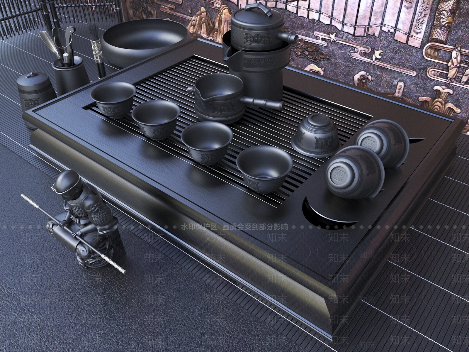 中式茶具3D模型下载【ID:696475855】