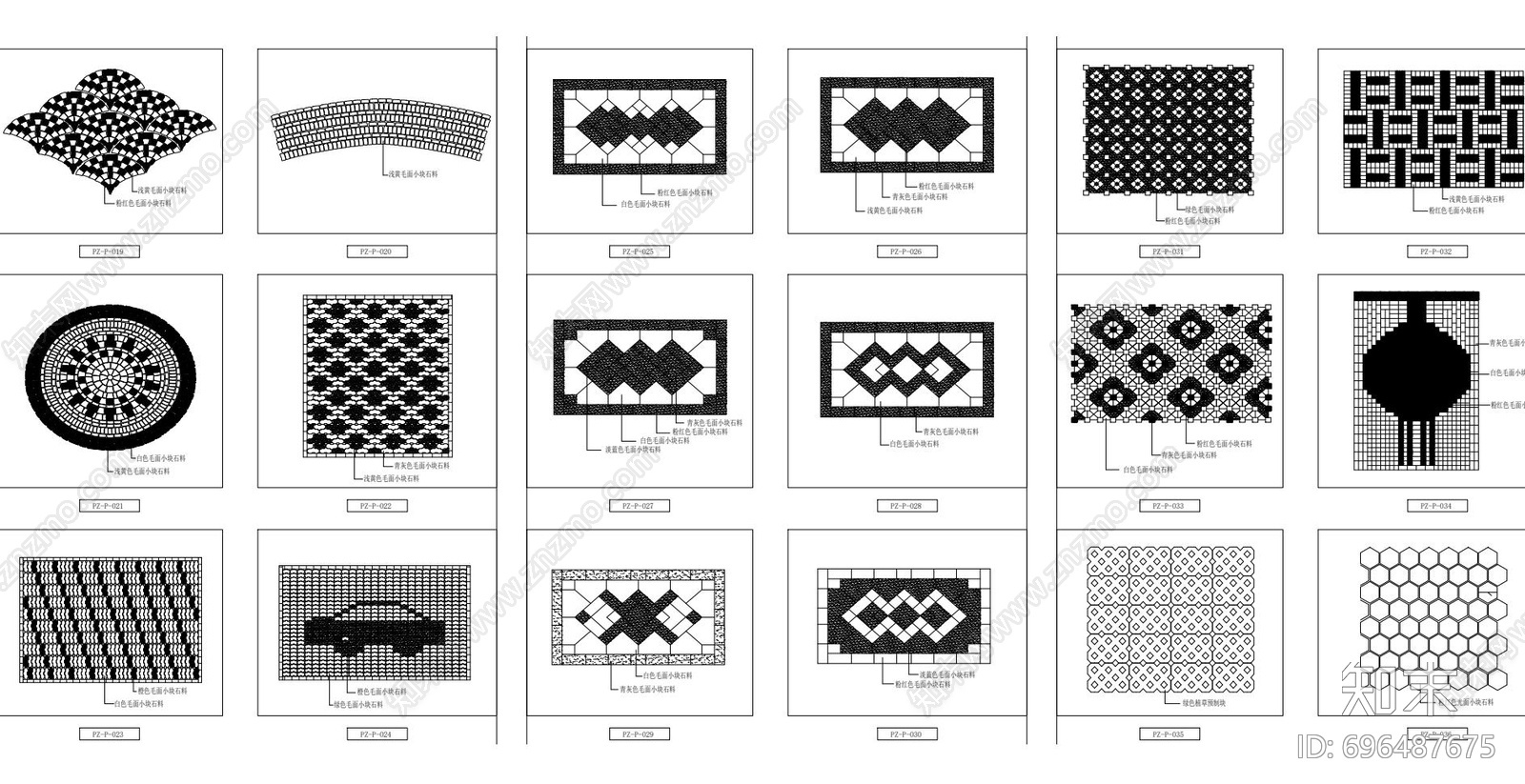室外铺装样式图例cad施工图下载【ID:696487675】