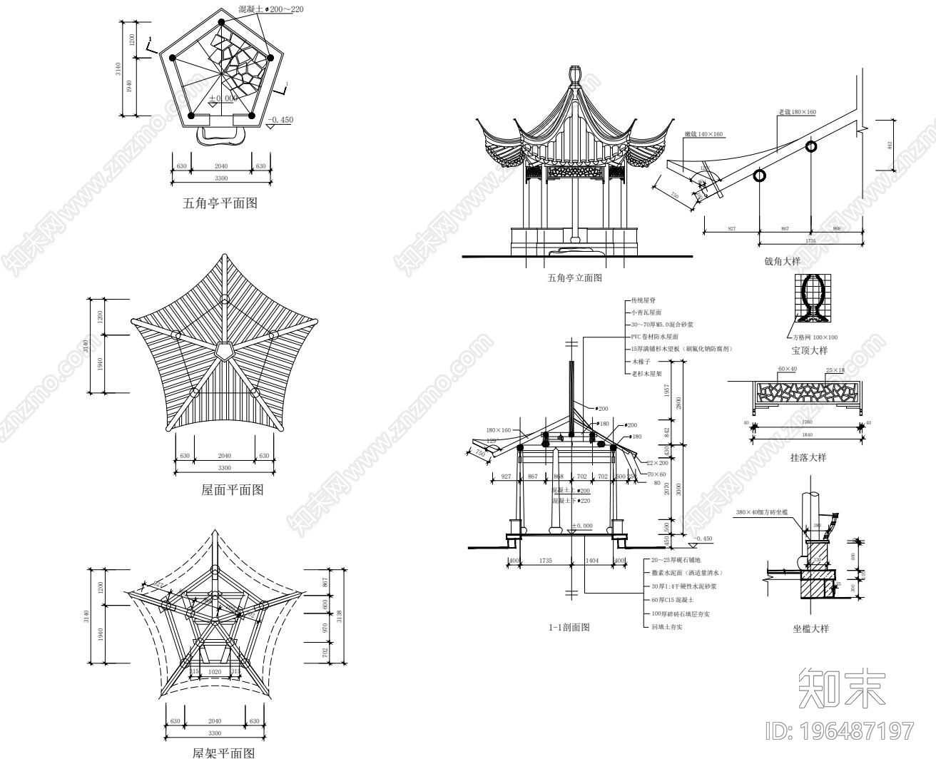 古建筑亭子cad施工图下载【ID:196487197】