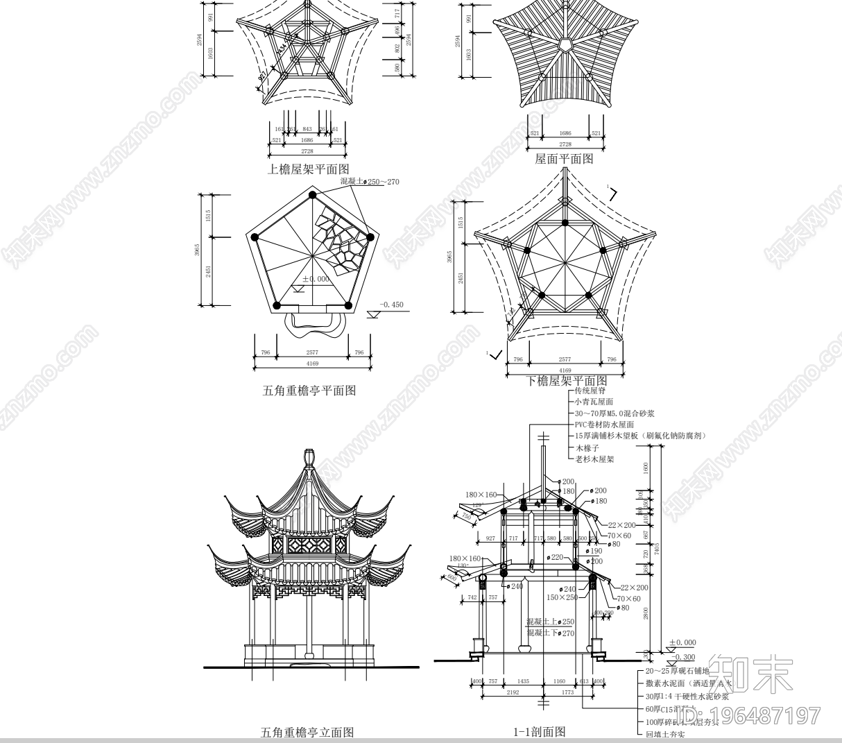 古建筑亭子cad施工图下载【ID:196487197】