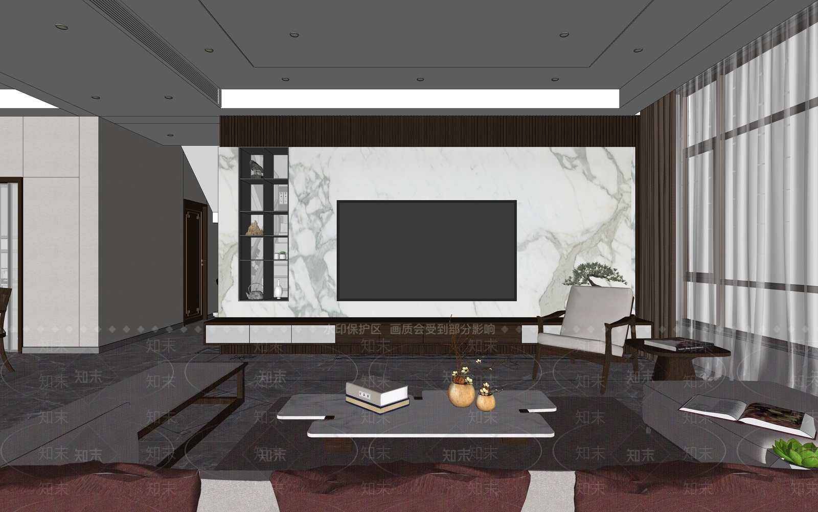 新中式客餐厅SU模型下载【ID:196493490】