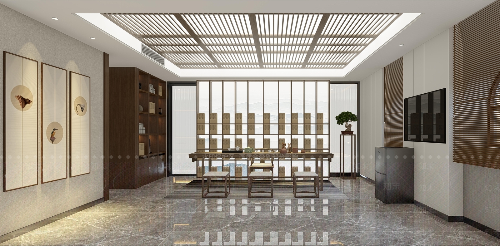 新中式家居茶室SU模型下载【ID:496511983】