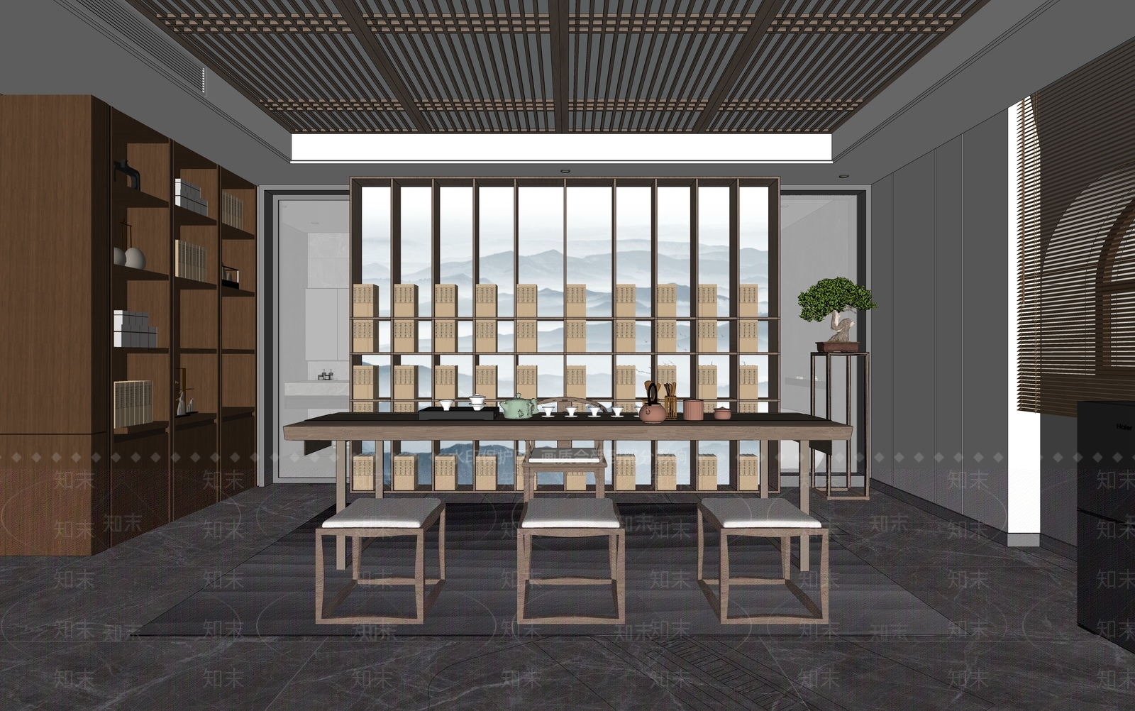 新中式家居茶室SU模型下载【ID:496511983】