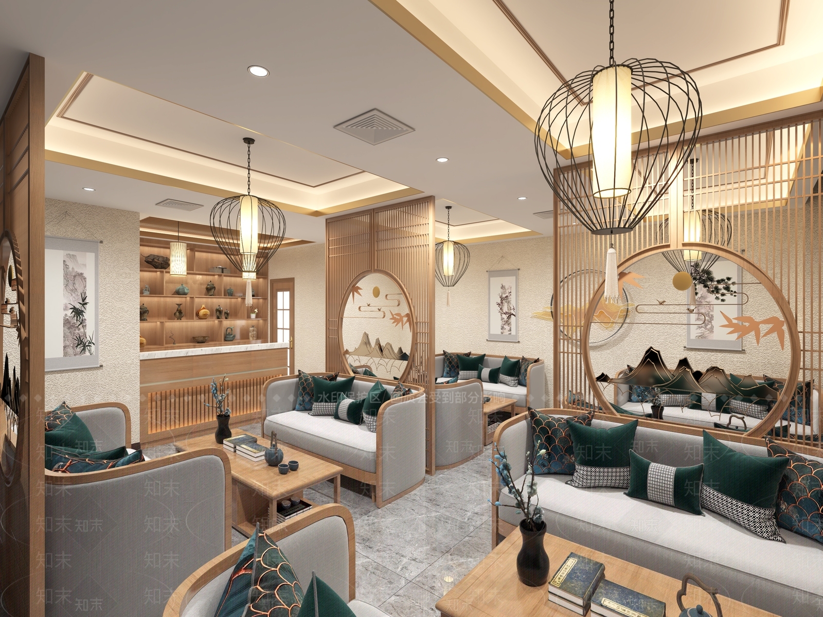 新中式休息室麻将室3D模型下载【ID:996513958】