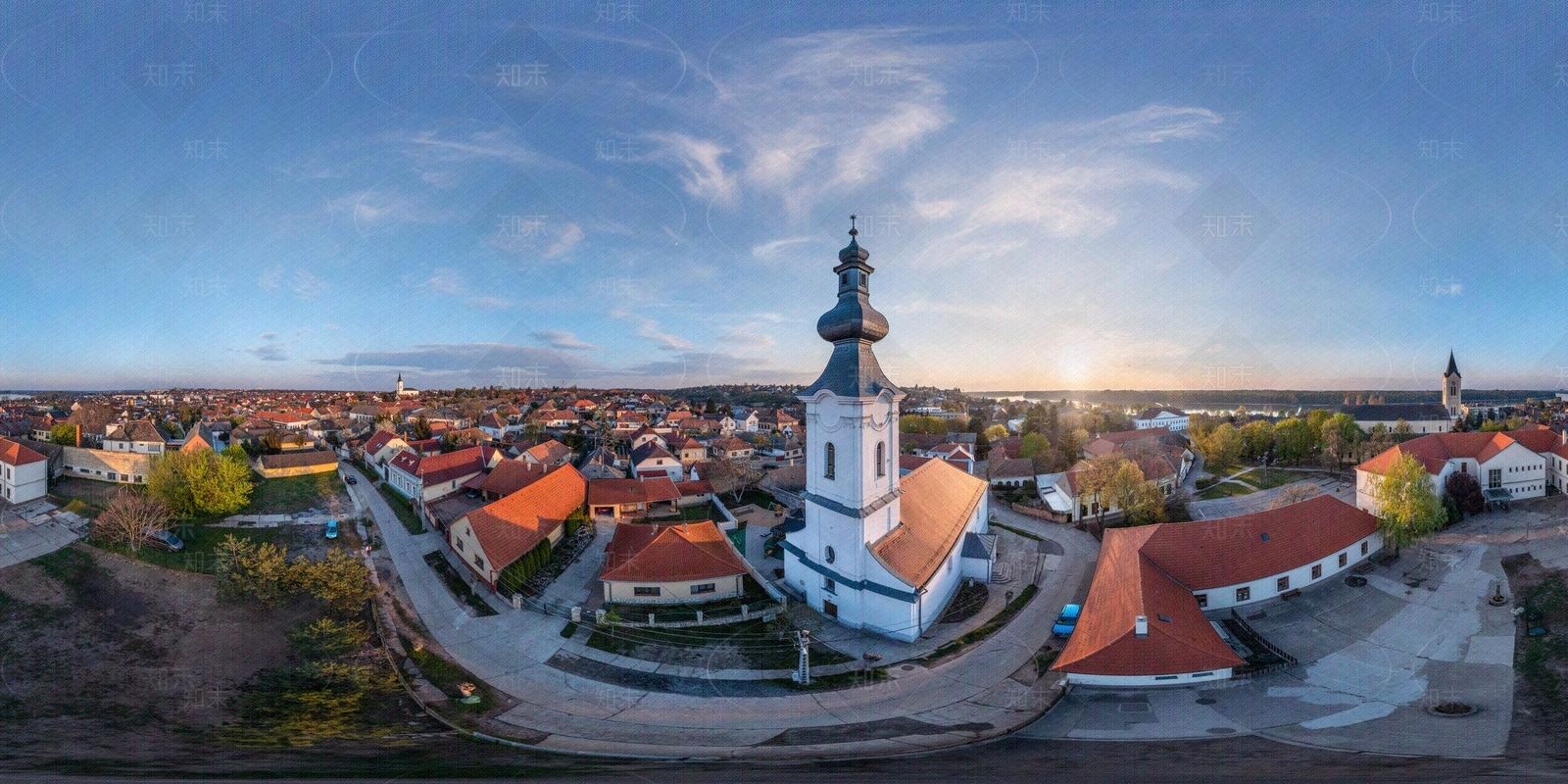 HDR特色小镇日落鸟瞰全景贴图下载【ID:696517776】