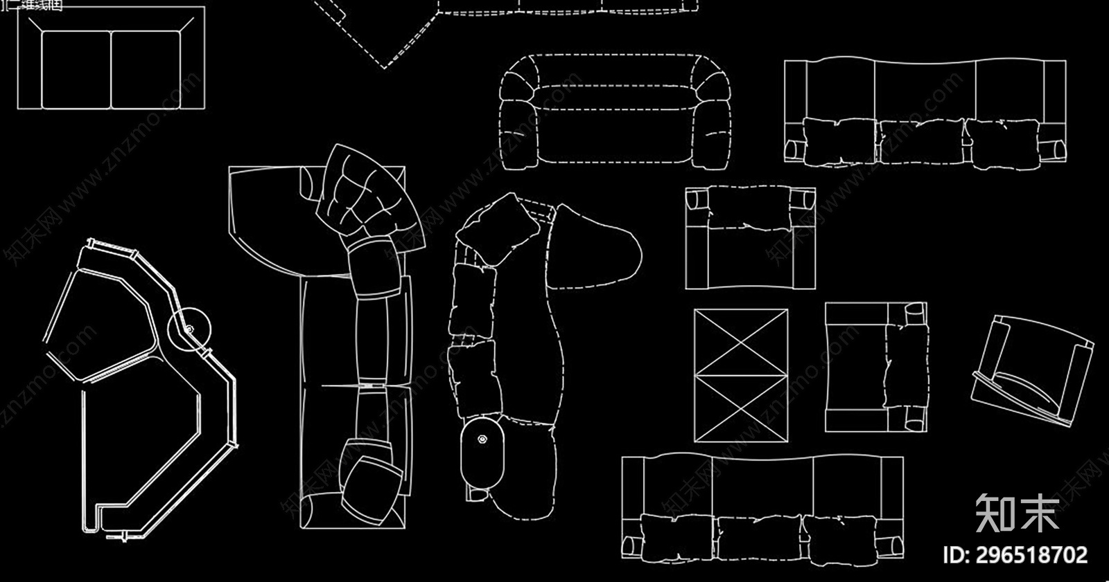 异形沙发CAD图库cad施工图下载【ID:296518702】