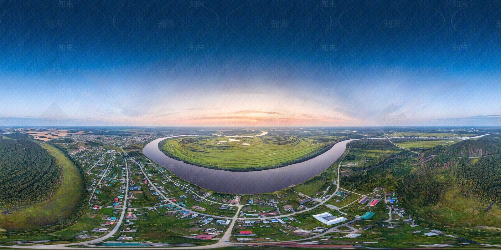 HDR美丽乡村黄昏自然全景贴图下载【ID:696521740】