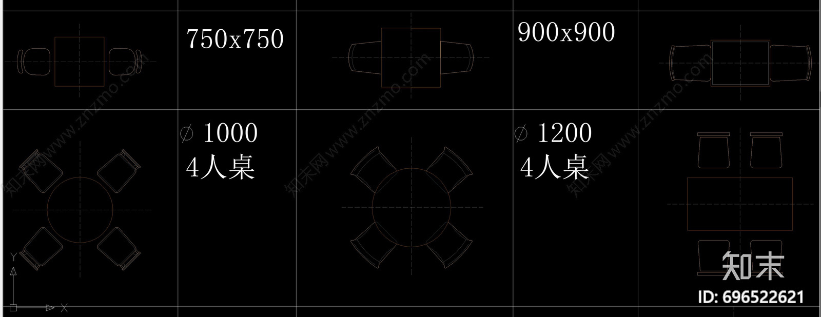 餐桌椅平面图库大合集施工图下载【ID:696522621】