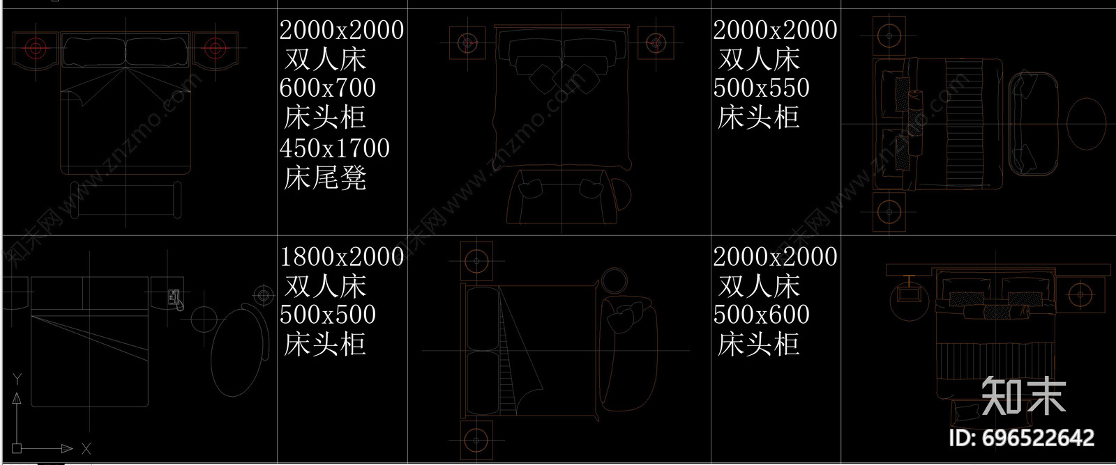 单人床cad施工图下载【ID:696522642】