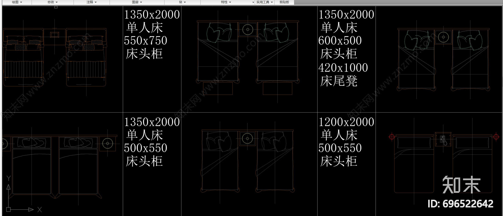 单人床cad施工图下载【ID:696522642】