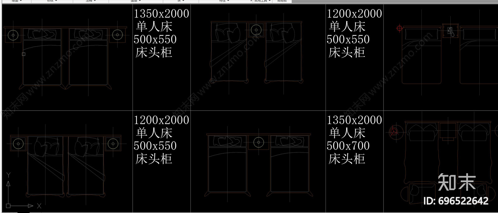 单人床cad施工图下载【ID:696522642】