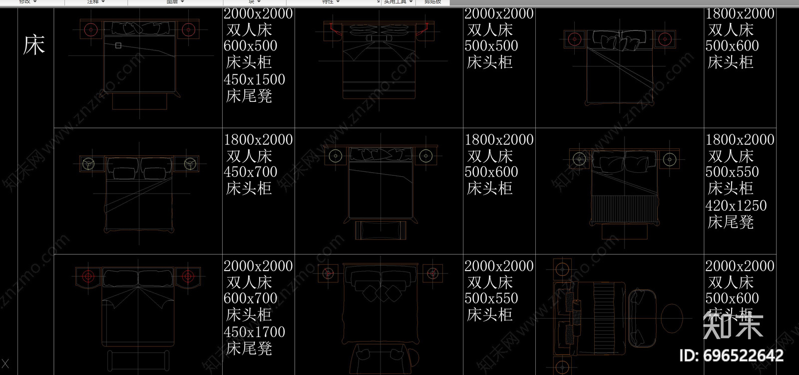 单人床cad施工图下载【ID:696522642】