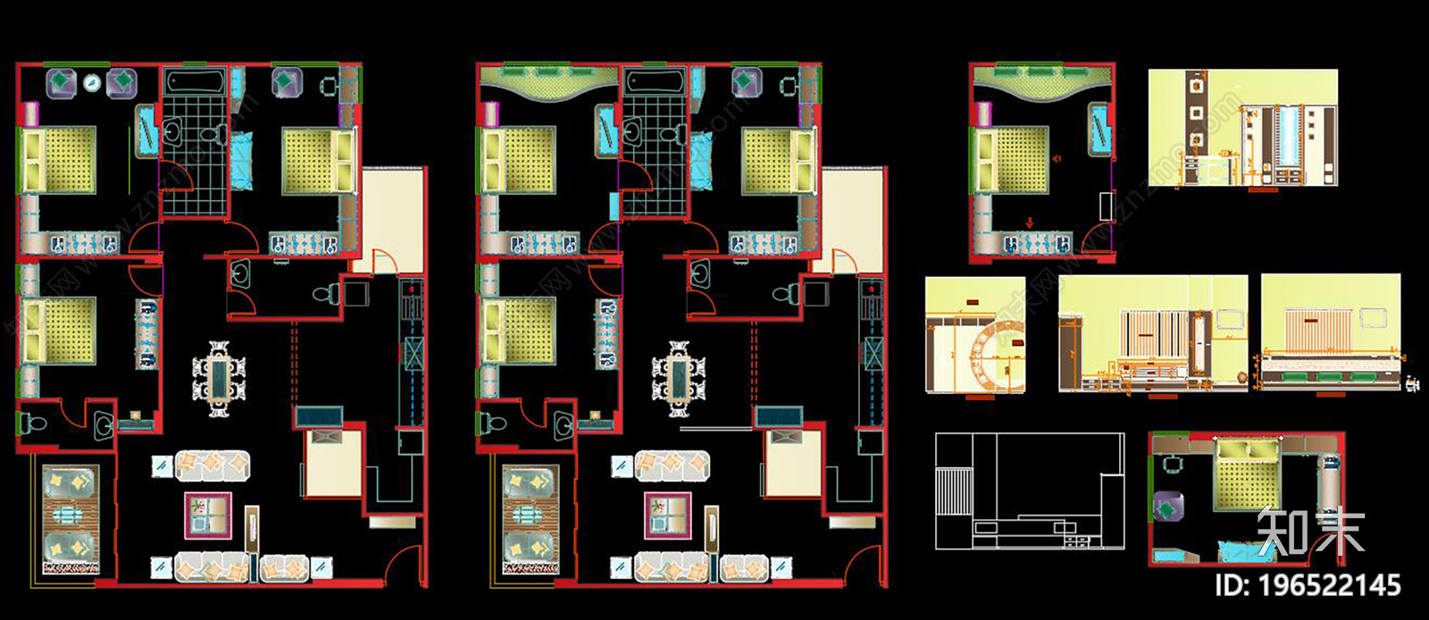 彩色卧室CAD图纸cad施工图下载【ID:196522145】