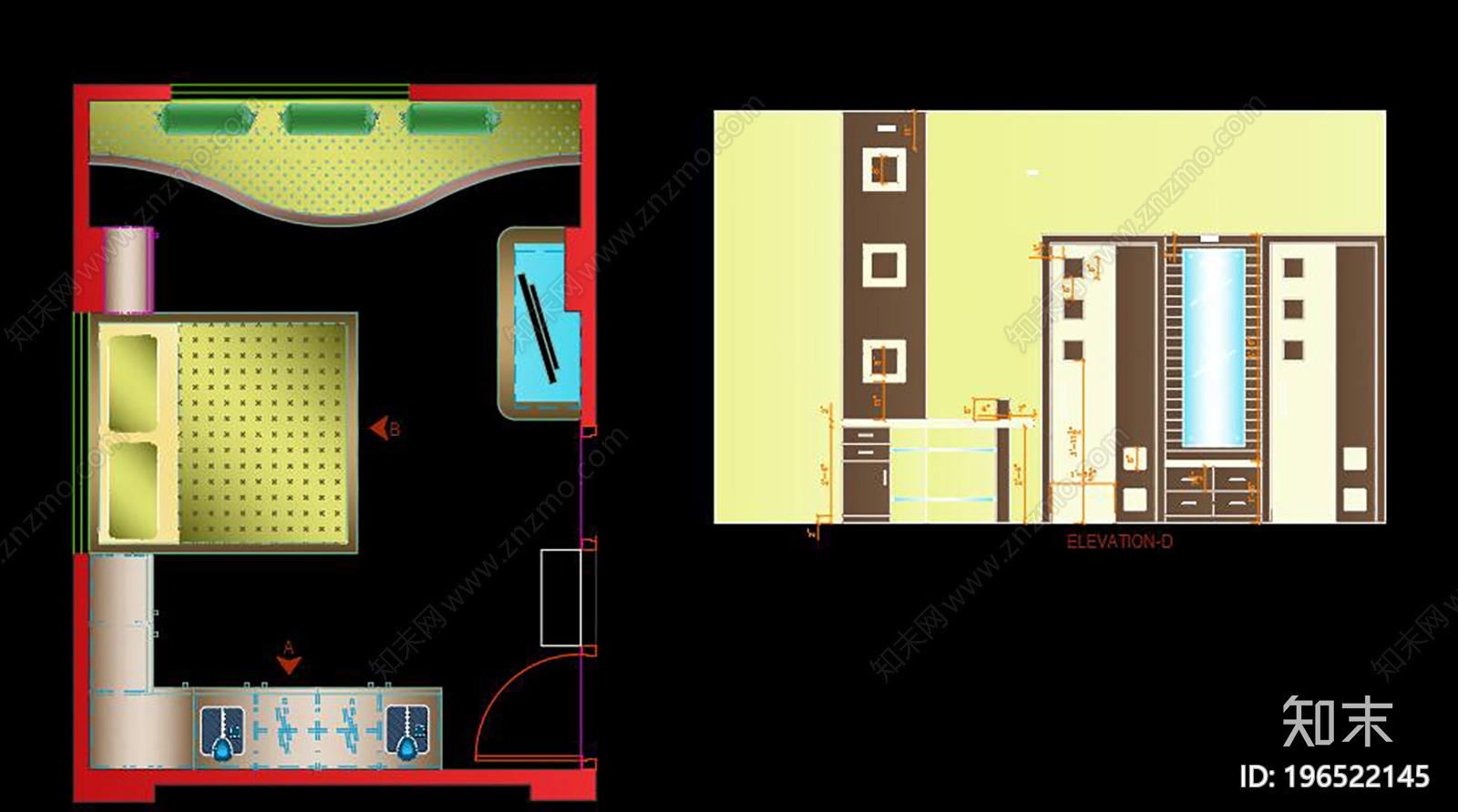 彩色卧室CAD图纸cad施工图下载【ID:196522145】