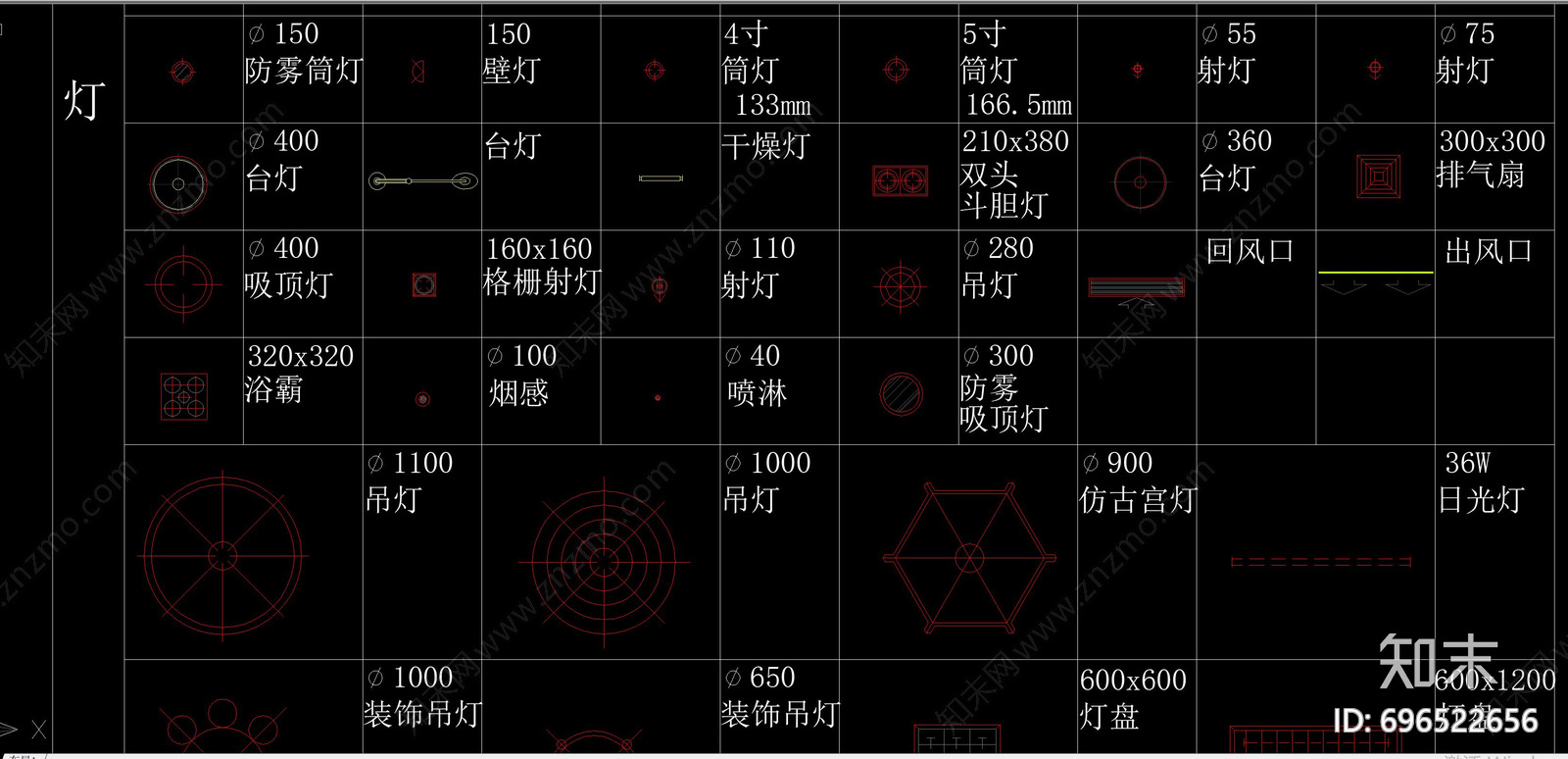 各类灯具图库合集施工图下载【ID:696522656】