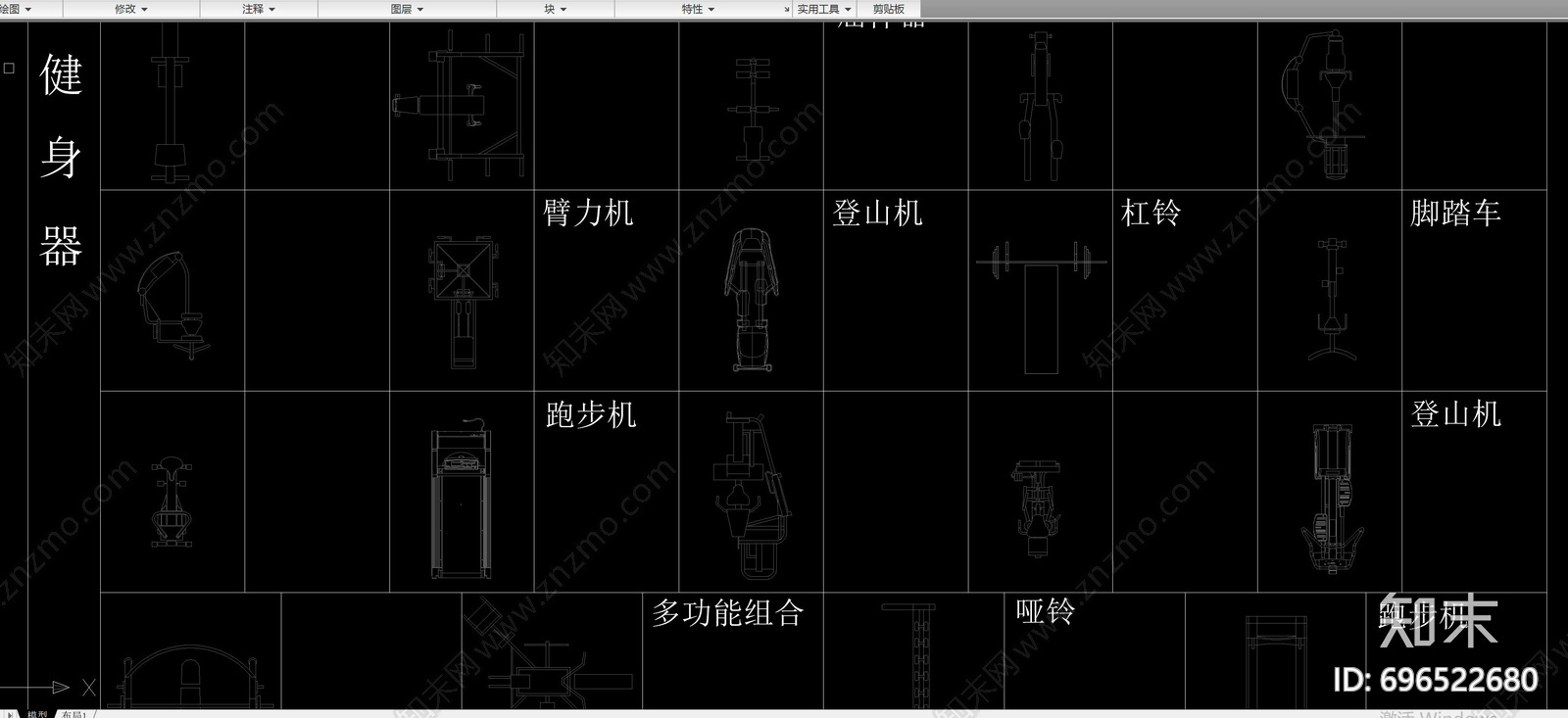 运动器材平面图库cad施工图下载【ID:696522680】