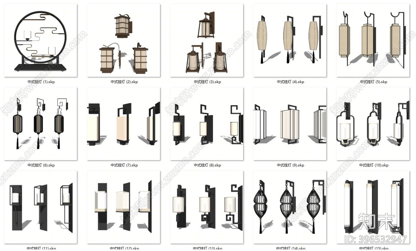 中式壁灯SU模型下载【ID:396532947】