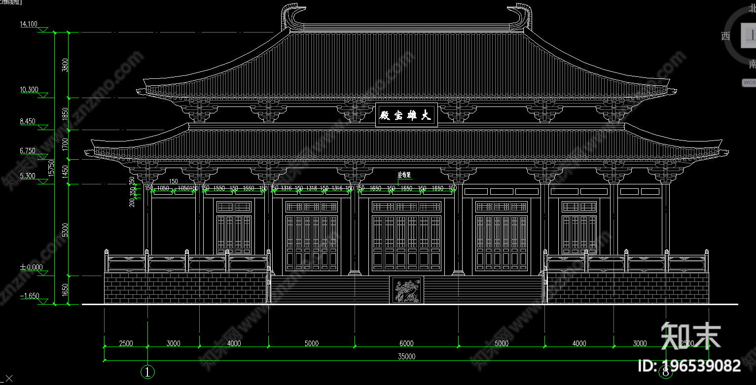 大雄宝殿建筑cad施工图下载【ID:196539082】
