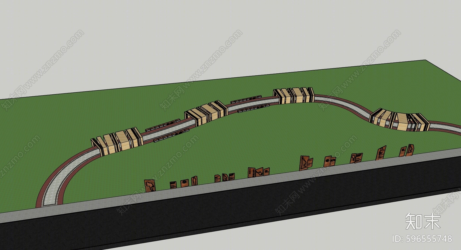 现代园路栈道SU模型下载【ID:596555748】