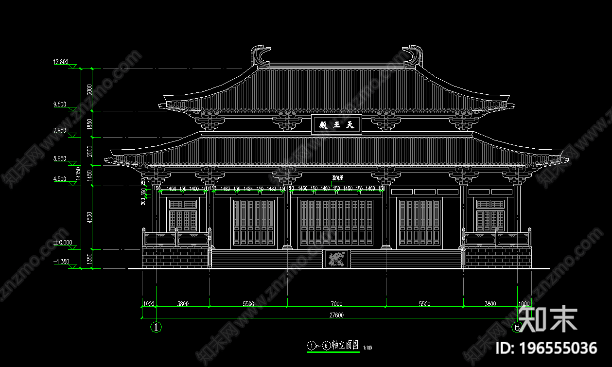 天王殿建筑cad施工图下载【ID:196555036】
