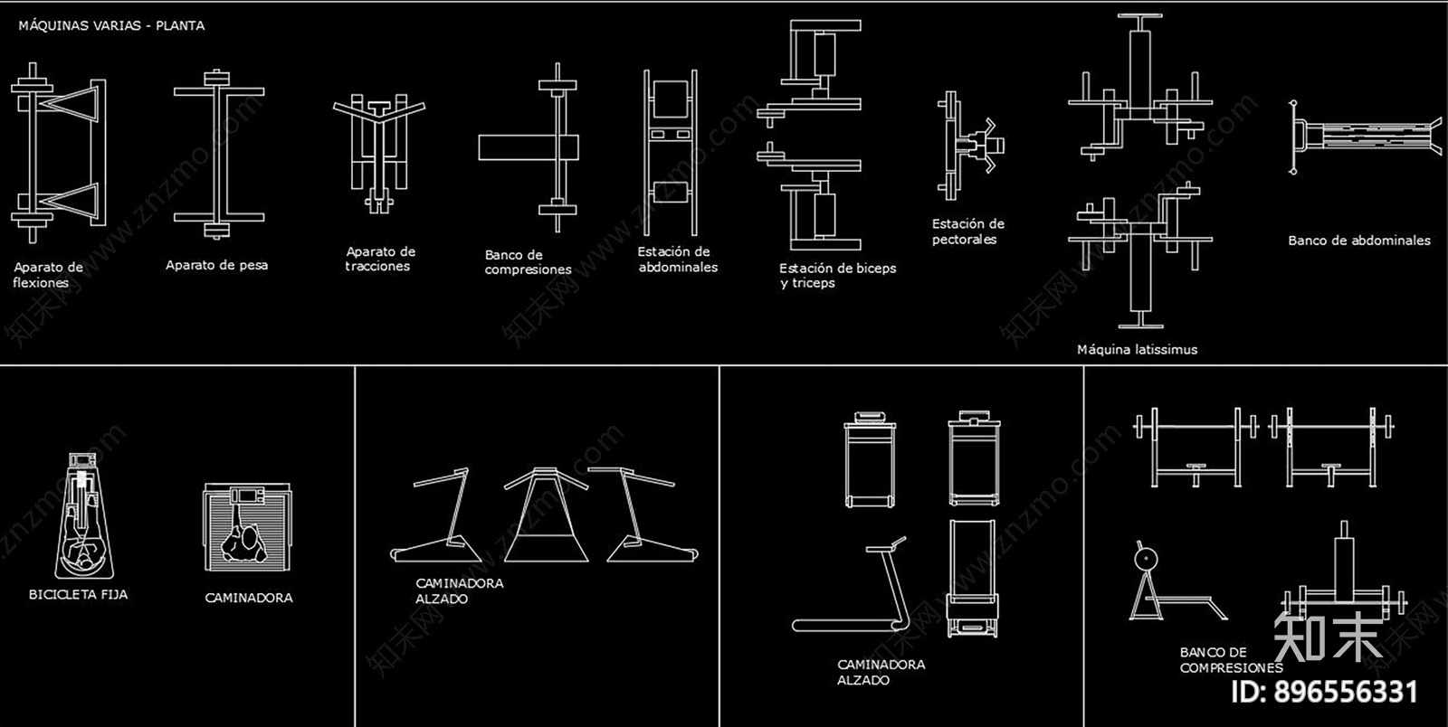 家居常用健身器材施工图下载【ID:896556331】