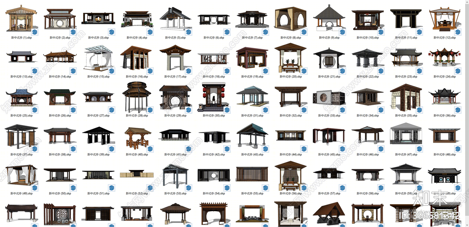 新中式亭子SU模型下载【ID:396581342】