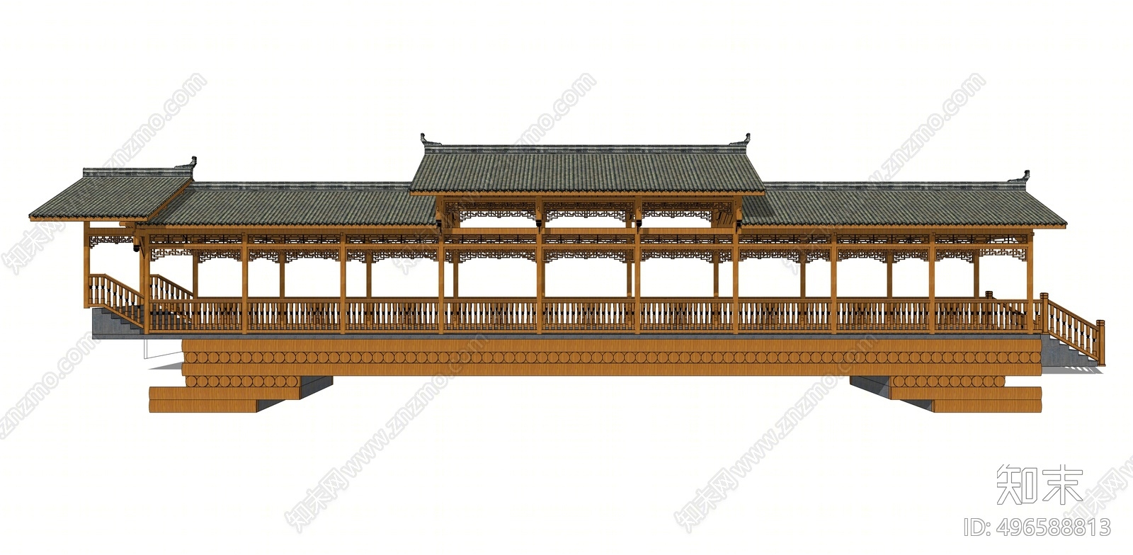 中式廊桥SU模型下载【ID:496588813】