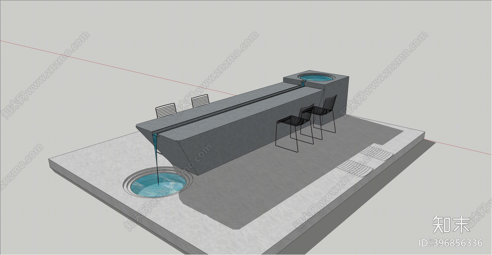 现代户外吧台吧椅组合SU模型下载【ID:396856336】