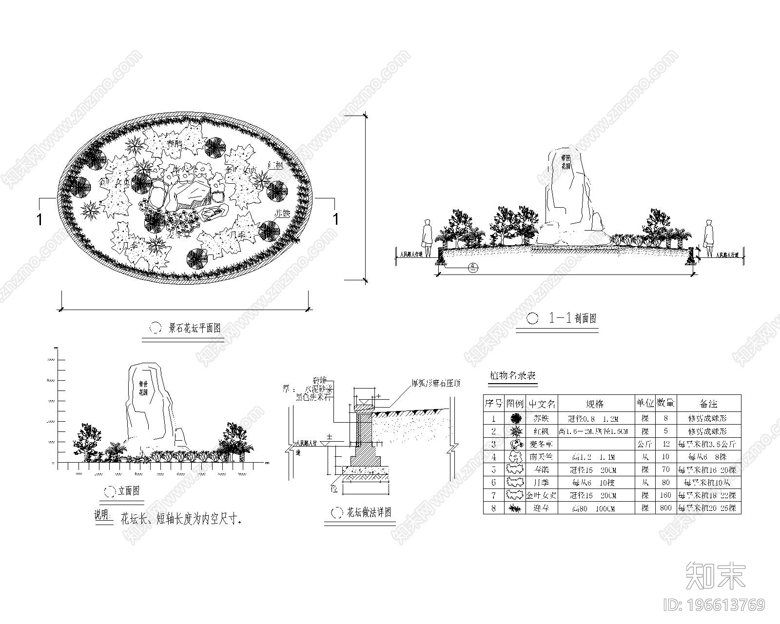 景石花坛平面立面施工图下载【ID:196613769】