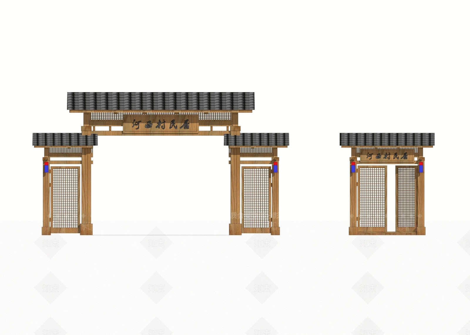 中式庭院门SU模型下载【ID:196620062】