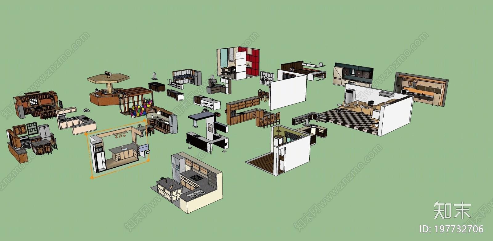 现代整体厨房SU模型下载【ID:197732706】