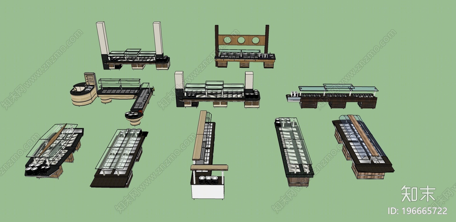 现代自助餐台SU模型下载【ID:196665722】