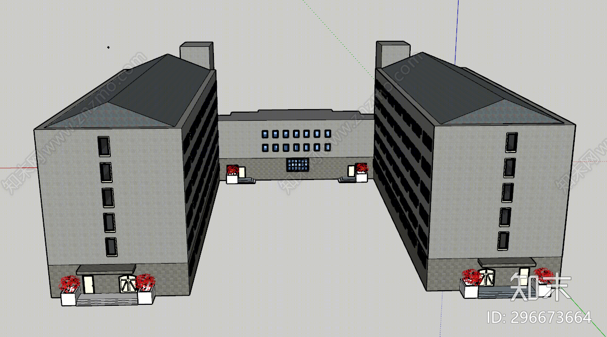 新中式大学学生宿舍楼SU模型下载【ID:296673664】