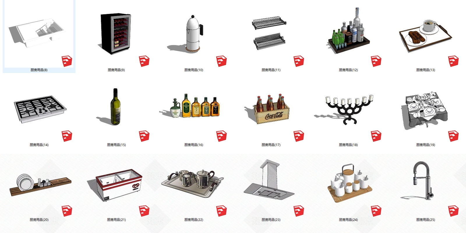 现代厨房用品组合SU模型下载【ID:796703136】