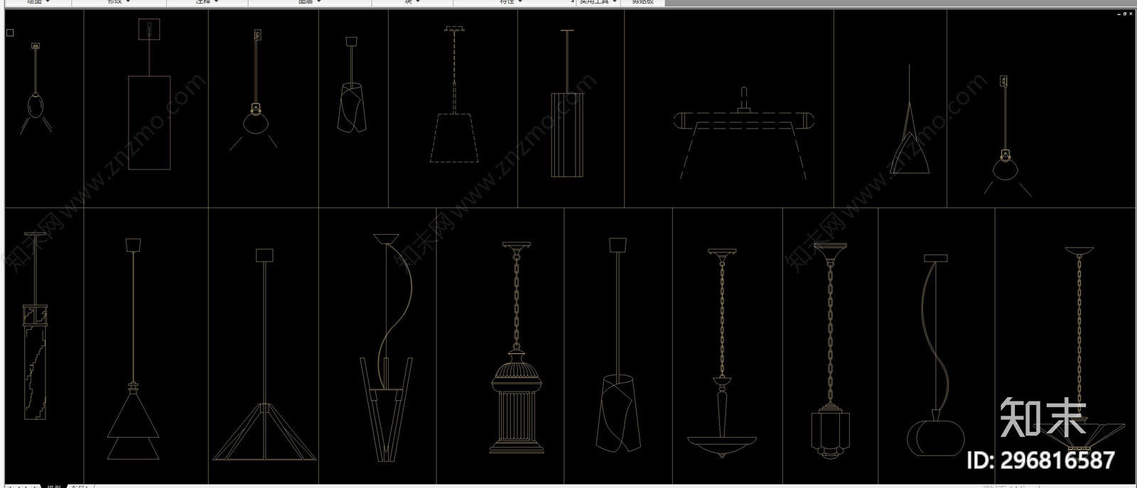 吊灯cad施工图下载【ID:296816587】