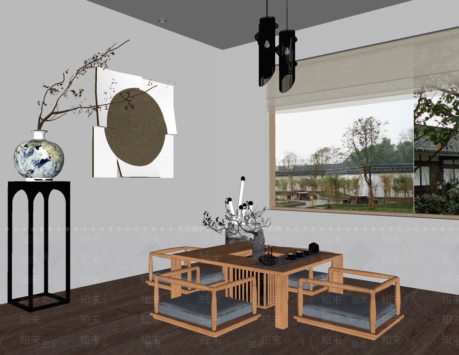 新中式茶馆SU模型下载【ID:996824330】