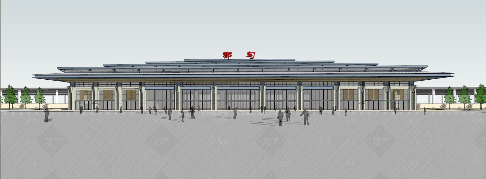 新中式火车站SU模型下载【ID:396846633】