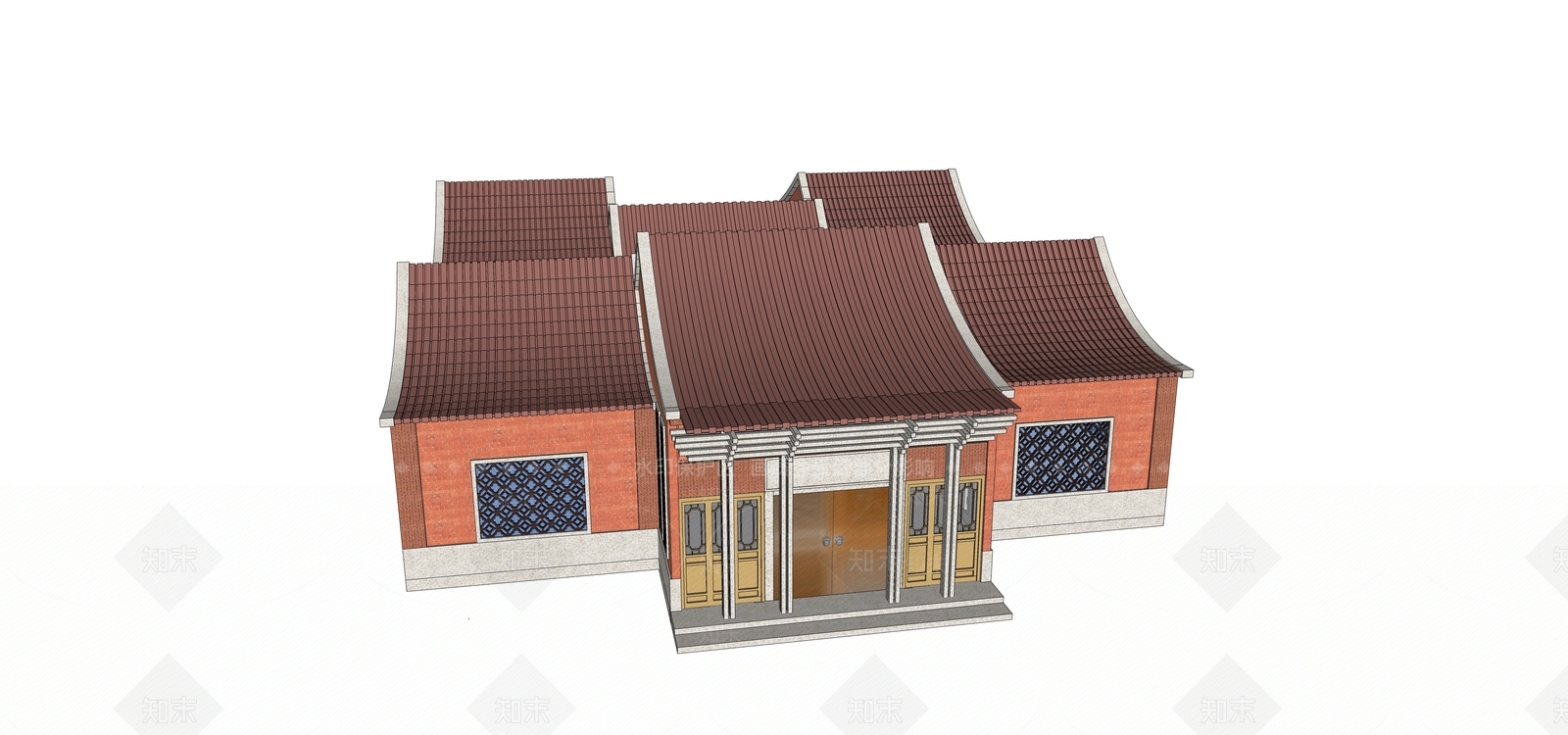 新中式展览馆SU模型下载【ID:396848459】