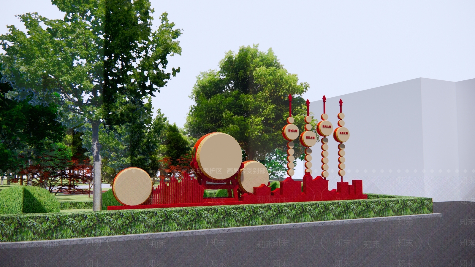 现代鼓雕塑小品SU模型下载【ID:697792666】