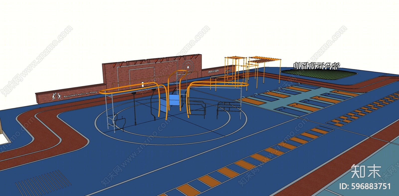 现代公园运动场地SU模型下载【ID:596883751】