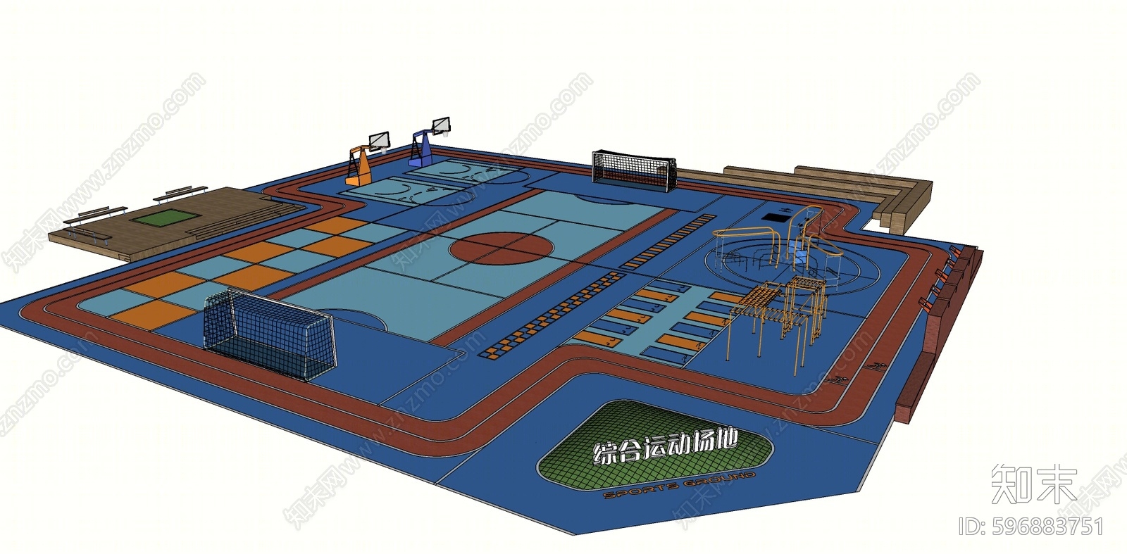 现代公园运动场地SU模型下载【ID:596883751】