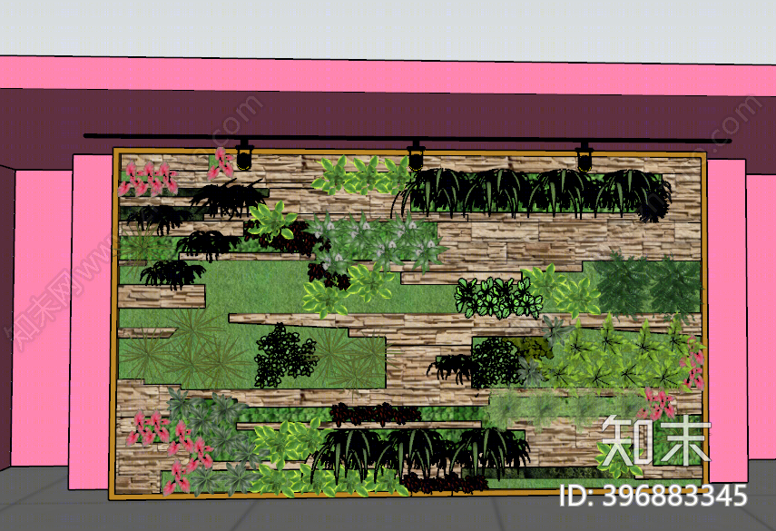 现代植物背景墙SU模型下载【ID:396883345】